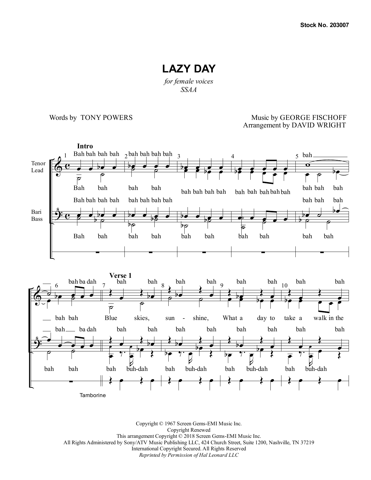 Download The Gas House Gang Lazy Day (arr. David Wright) Sheet Music