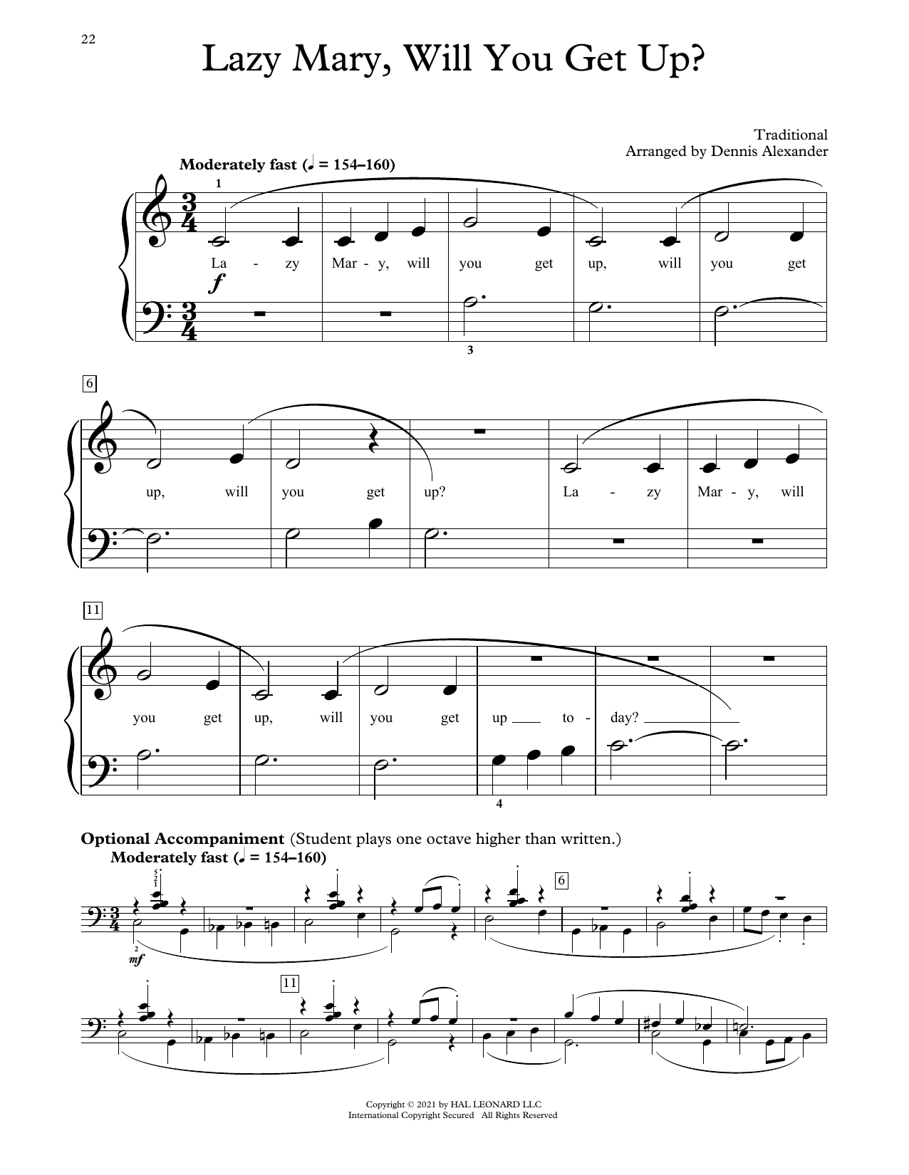 Download Traditional Lazy Mary, Will You Get Up? (arr. Denni Sheet Music