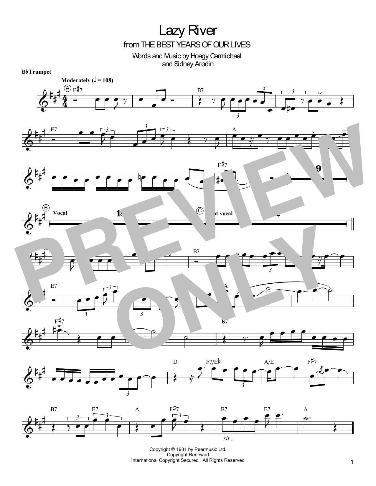 Download Louis Armstrong Lazy River Sheet Music