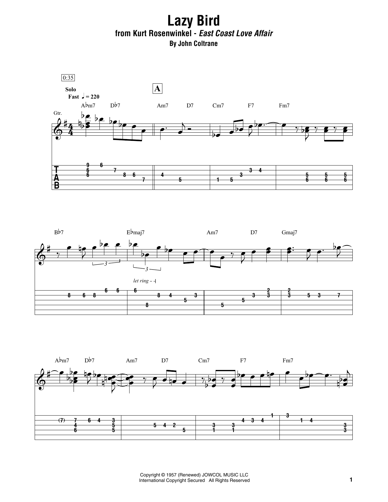 Kurt Rosenwinkel Lazy Bird sheet music notes printable PDF score
