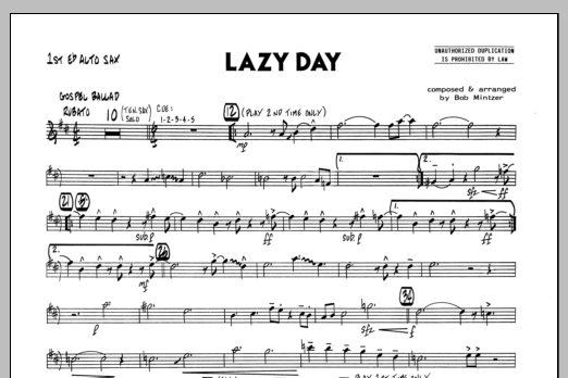 Download Bob Mintzer Lazy Day - 1st Eb Alto Saxophone Sheet Music