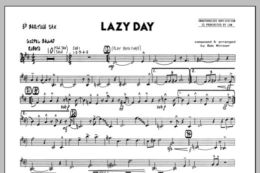 Download Bob Mintzer Lazy Day - Baritone Sax Sheet Music