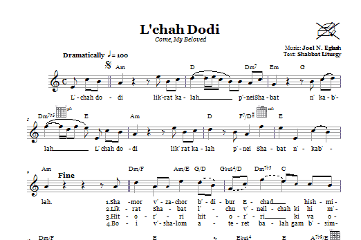Download Joel N. Eglash L'chah Dodi (Come, My Beloved) Sheet Music