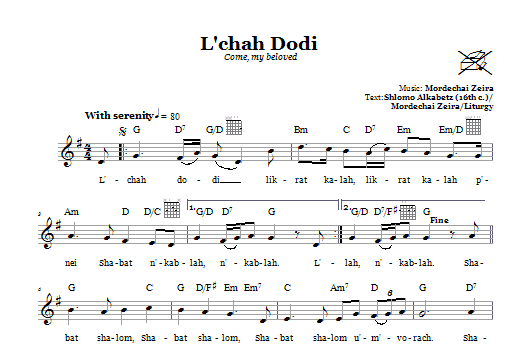 Download Mordechai Zeira L'chah Dodi (Come, My Beloved) Sheet Music