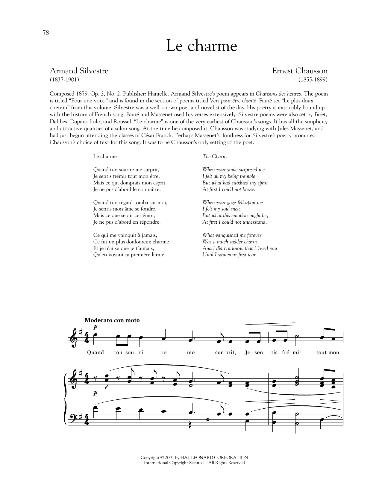 Download Ernest Chausson Le Charme (High Voice) Sheet Music