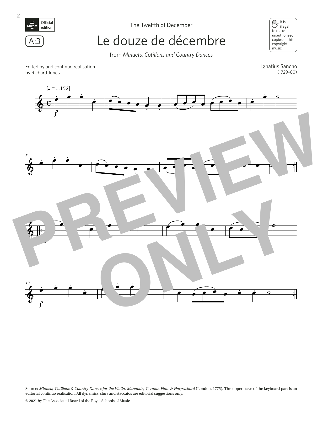 Download Ignatius Sancho Le douze de décembre (Grade 1 List A3 Sheet Music