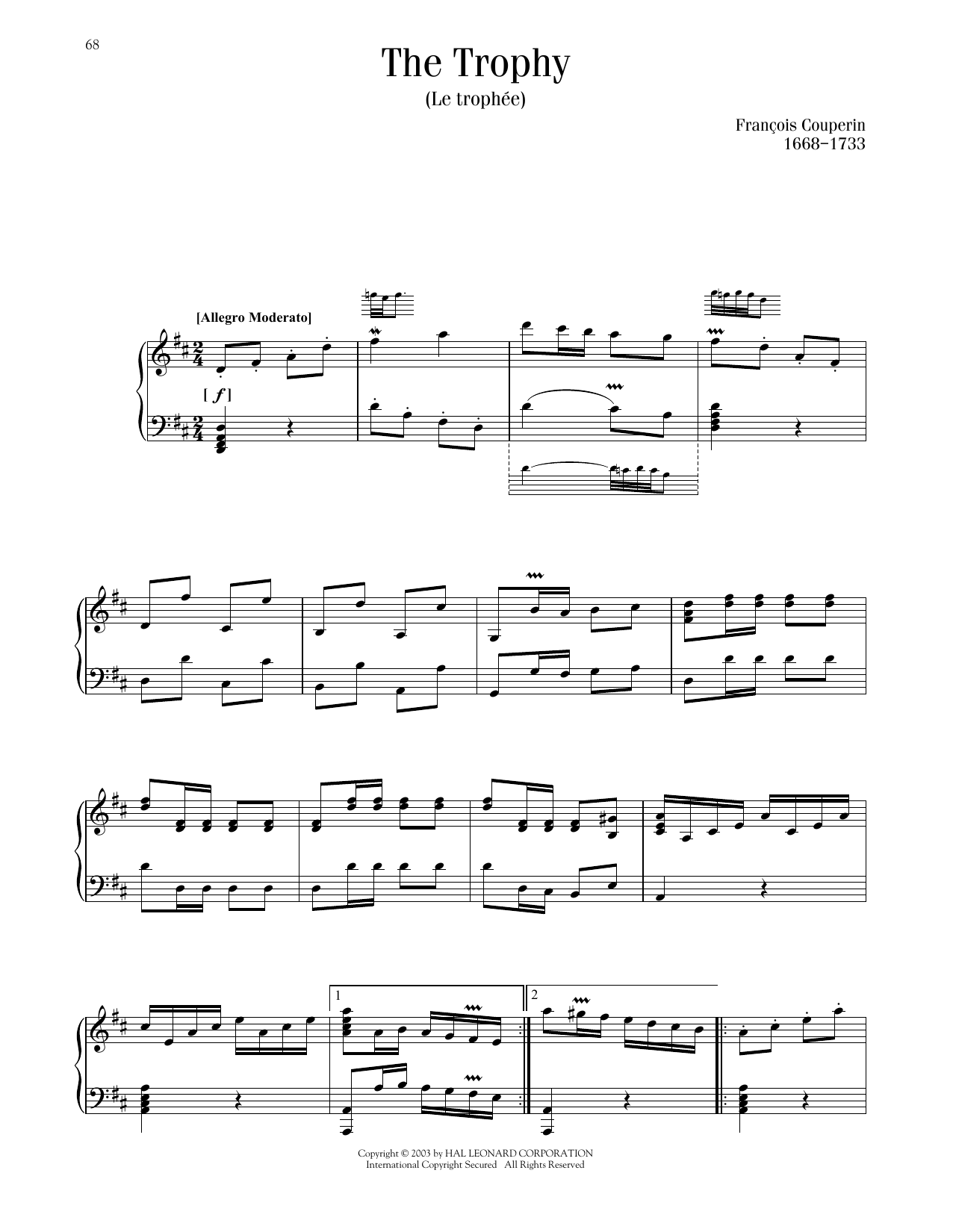 Francois Couperin Le Trophee (The Trophy) sheet music notes printable PDF score
