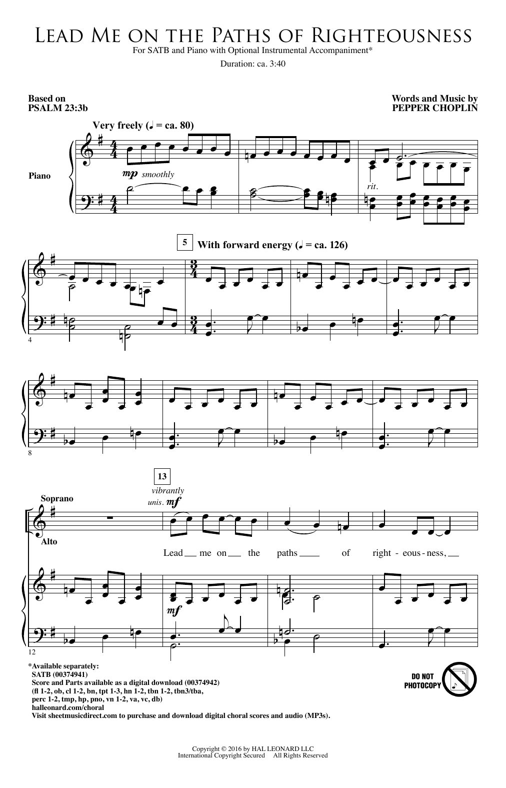 Download Pepper Choplin Lead Me On The Paths Of Righteousness Sheet Music