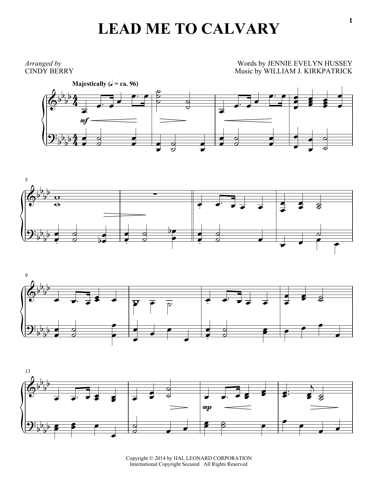 Download Cindy Berry Lead Me To Calvary Sheet Music
