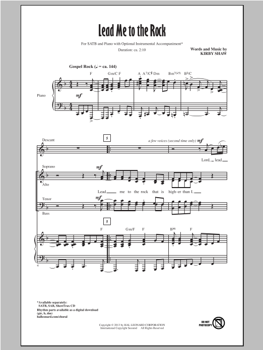 Download Kirby Shaw Lead Me To The Rock Sheet Music