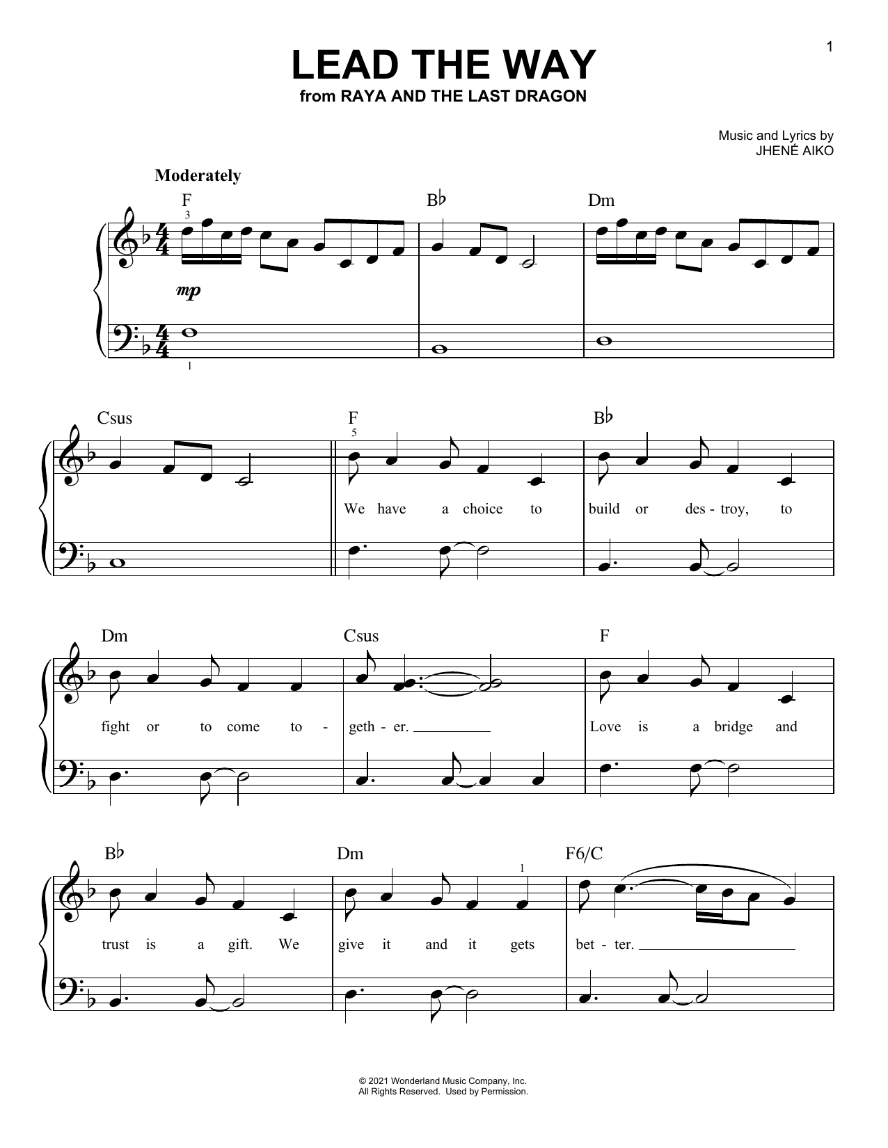 Download Jhené Aiko Lead The Way (from Disney's Raya And Th Sheet Music