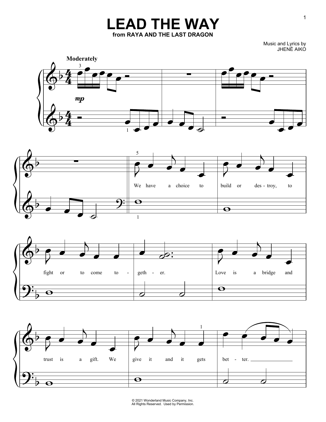 Download Jhene Aiko Lead The Way (from Disney's Raya And Th Sheet Music