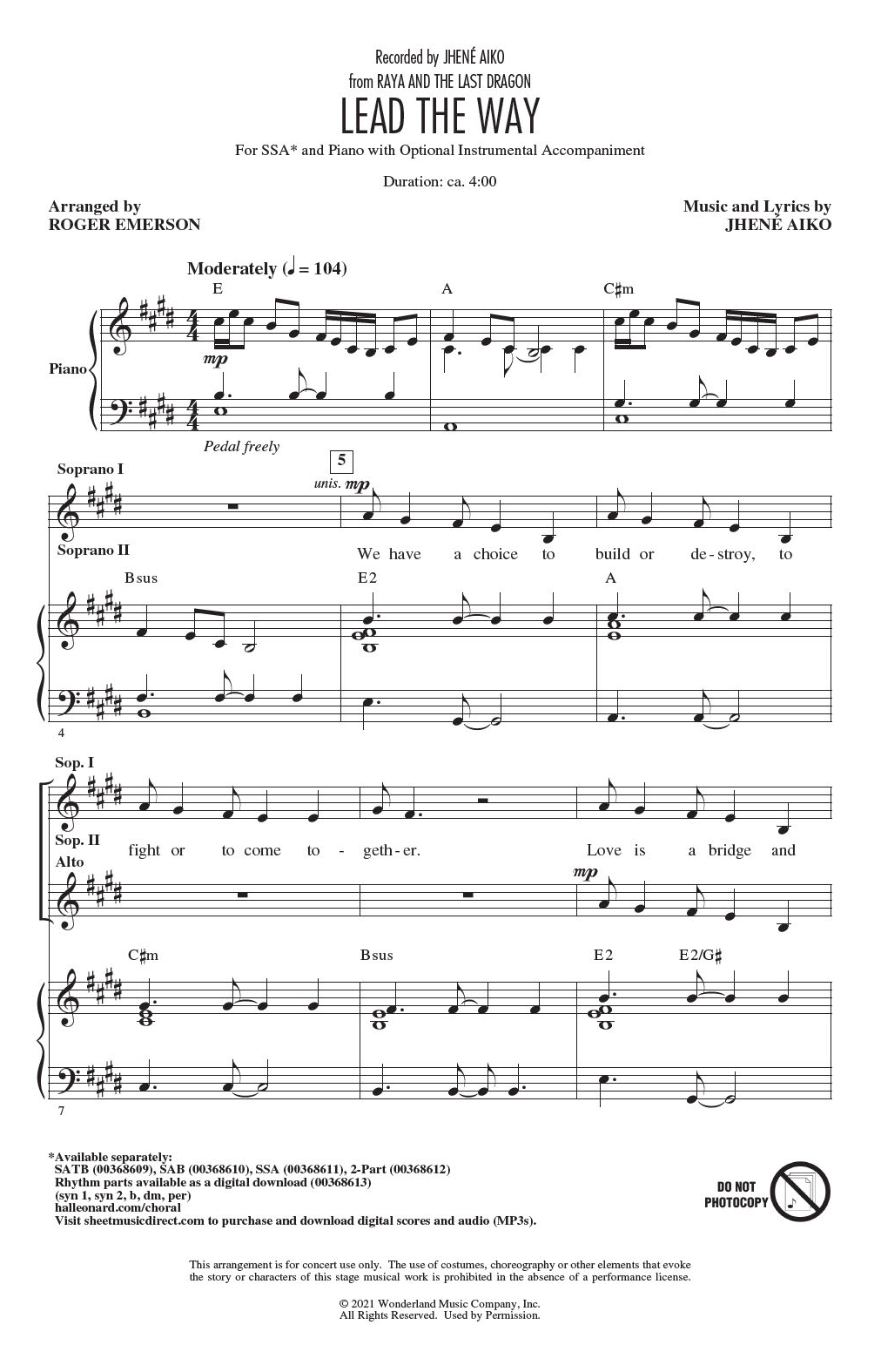 Download Jhené Aiko Lead The Way (from Raya And The Last Dr Sheet Music