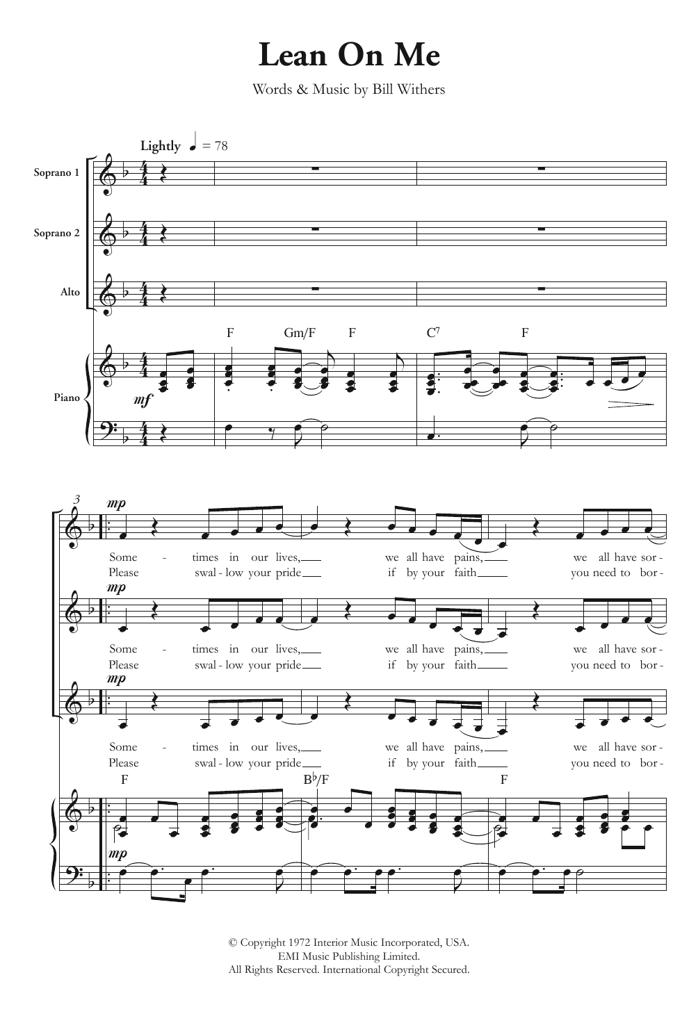 Download Bill Withers Lean On Me (arr. Berty Rice) Sheet Music