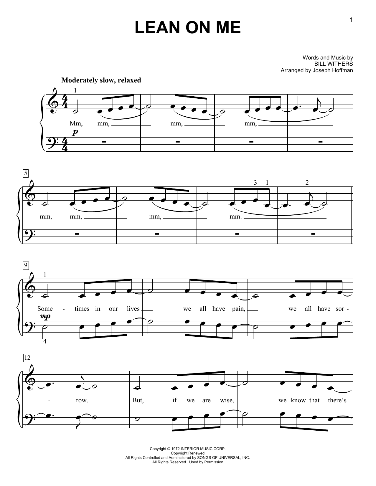 Download Bill Withers Lean On Me (arr. Joseph Hoffman) Sheet Music