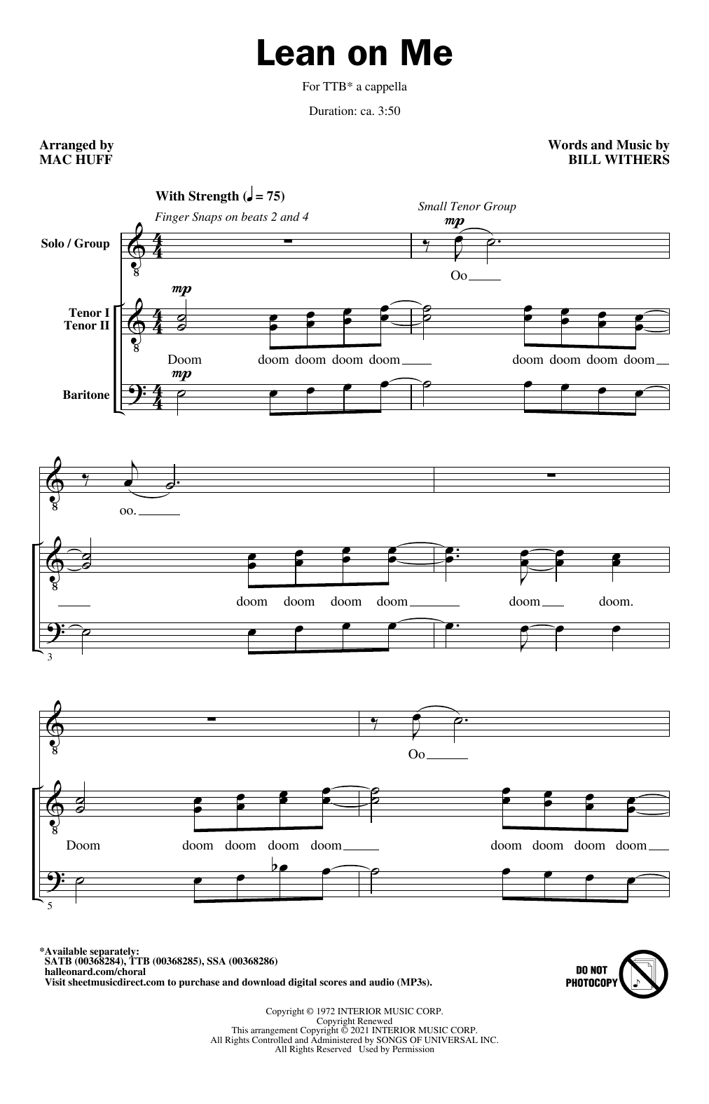 Download Bill Withers Lean On Me (arr. Mac Huff) Sheet Music