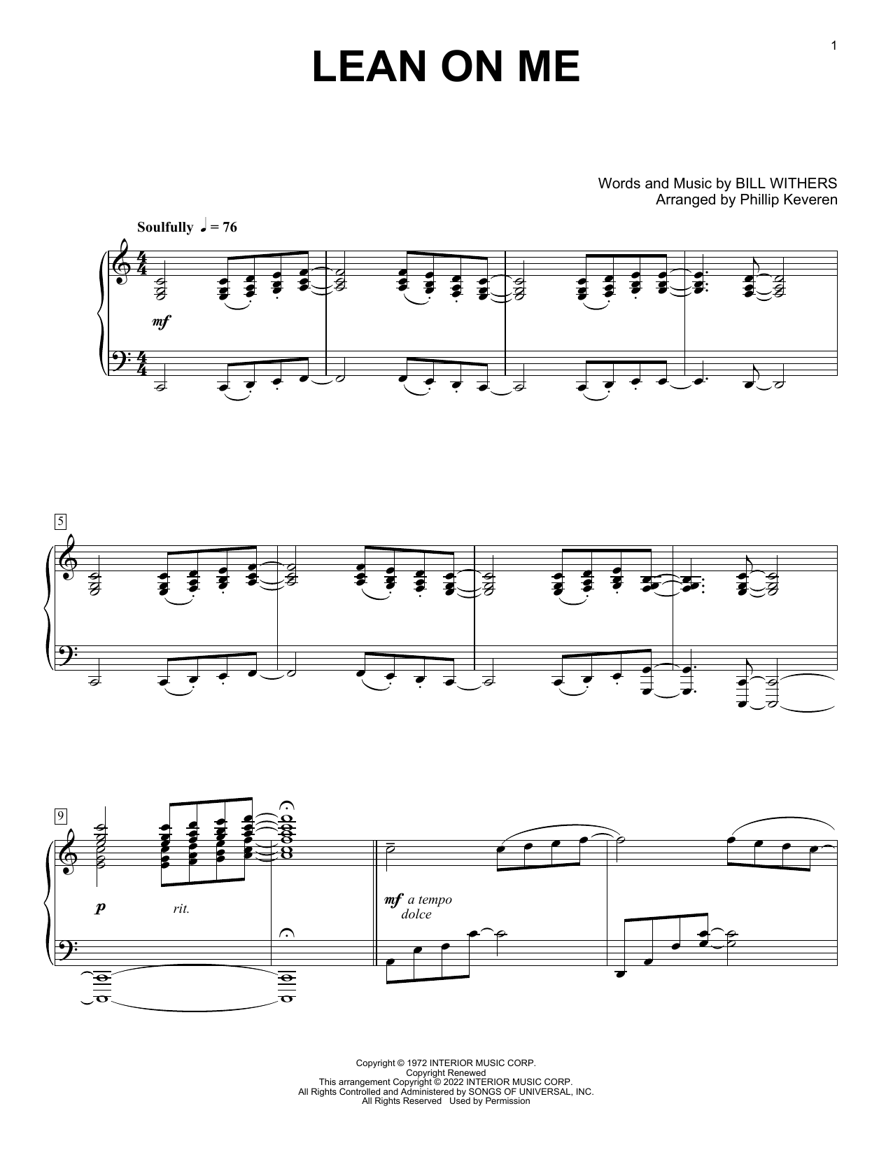 Download Bill Withers Lean On Me (arr. Phillip Keveren) Sheet Music