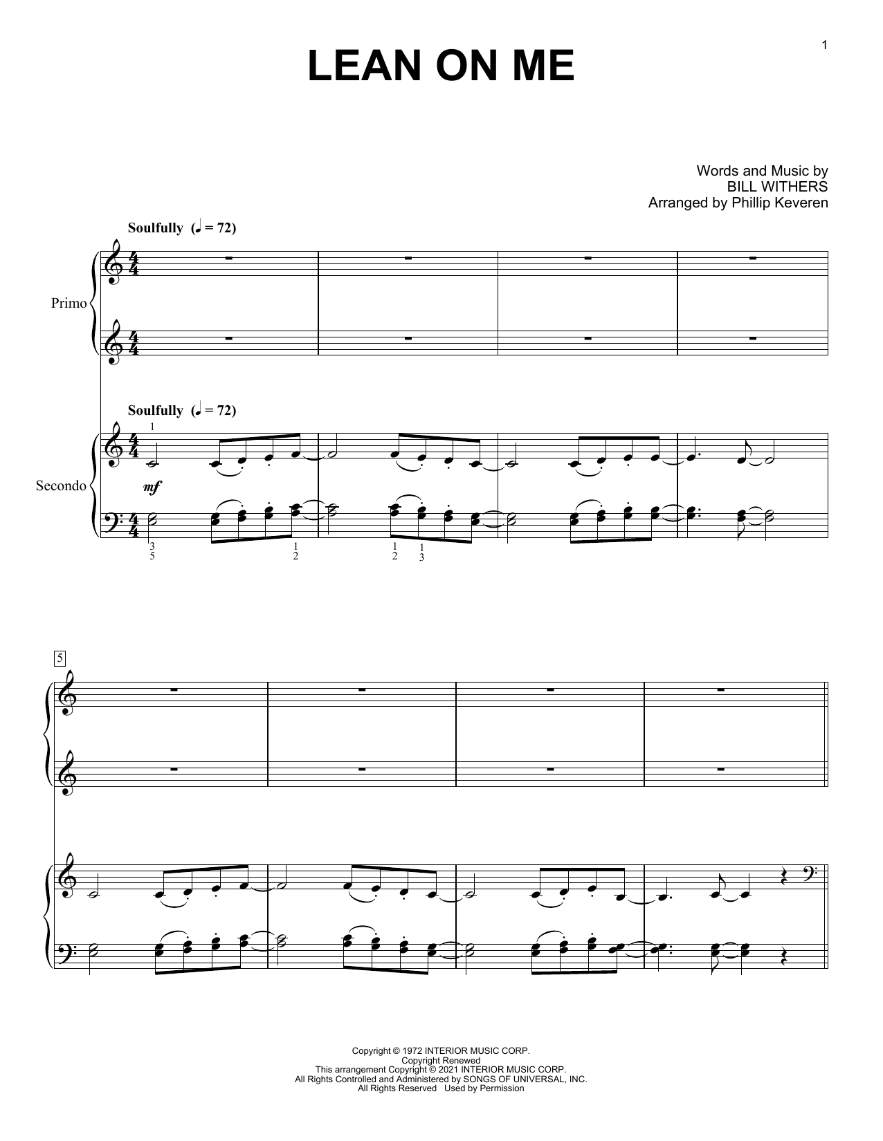 Download Bill Withers Lean On Me (arr. Phillip Keveren) Sheet Music