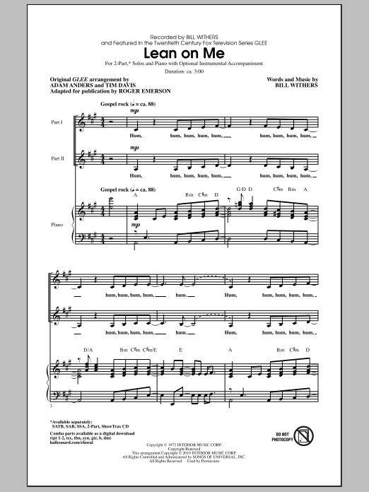 Download Roger Emerson Lean On Me Sheet Music