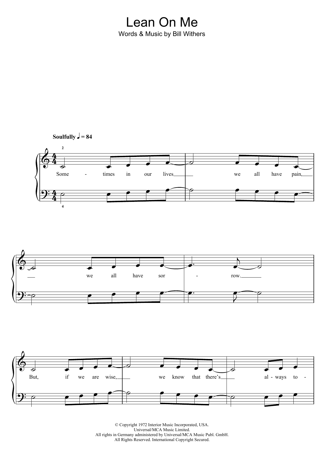 Download Glee Cast Lean On Me Sheet Music