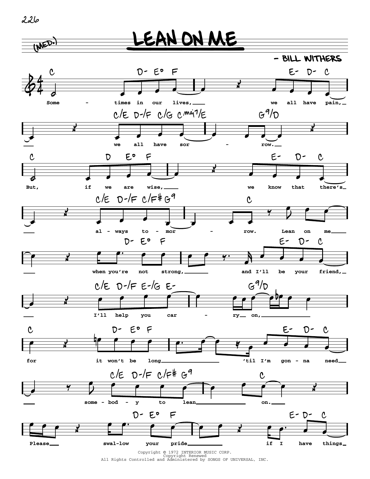 Download Bill Withers Lean On Me (High Voice) Sheet Music