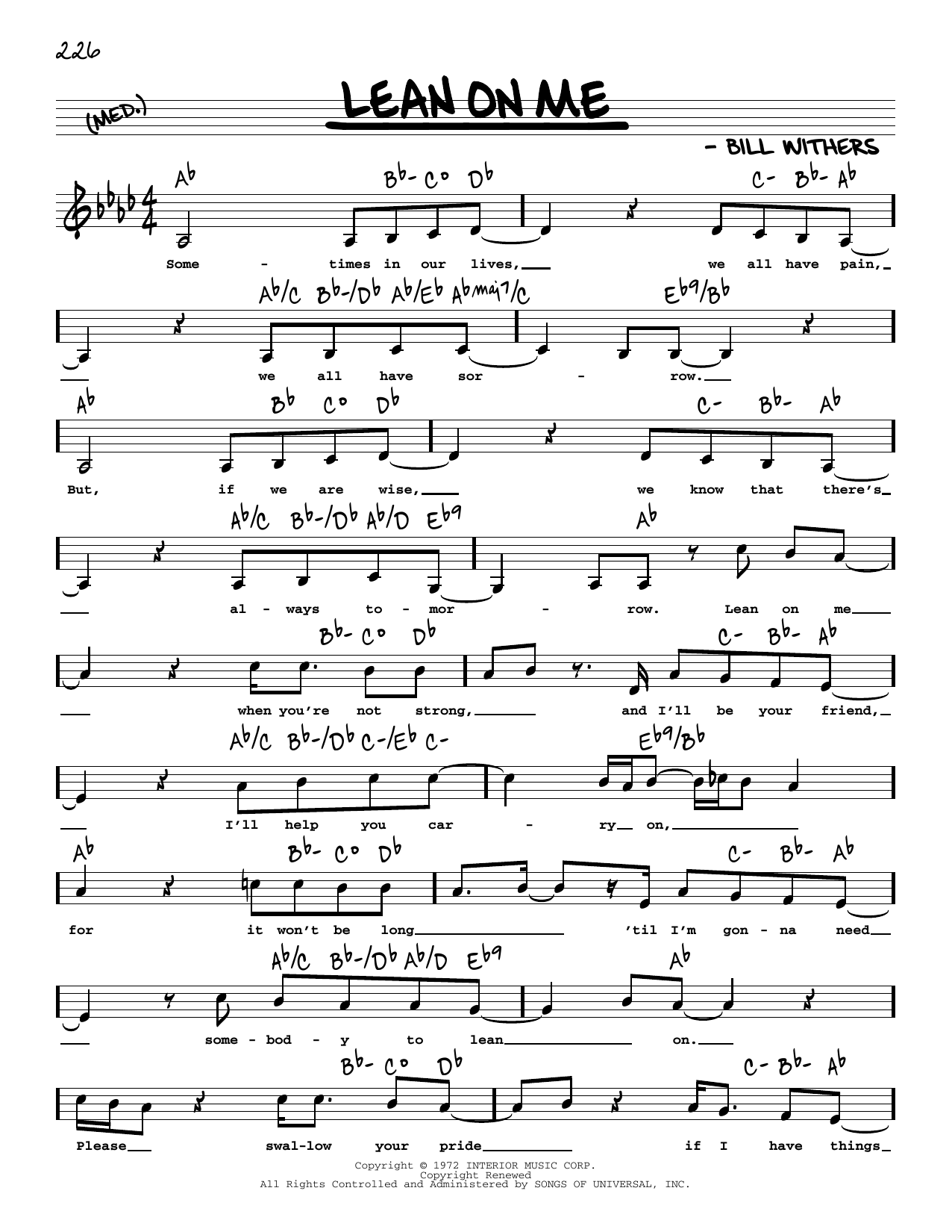 Download Bill Withers Lean On Me (Low Voice) Sheet Music