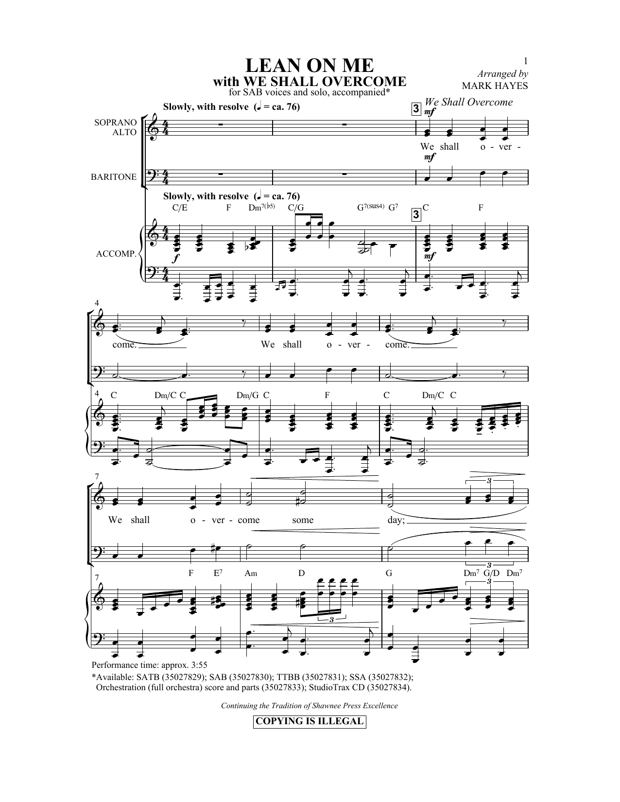 Download Mark Hayes Lean On Me (with We Shall Overcome) Sheet Music