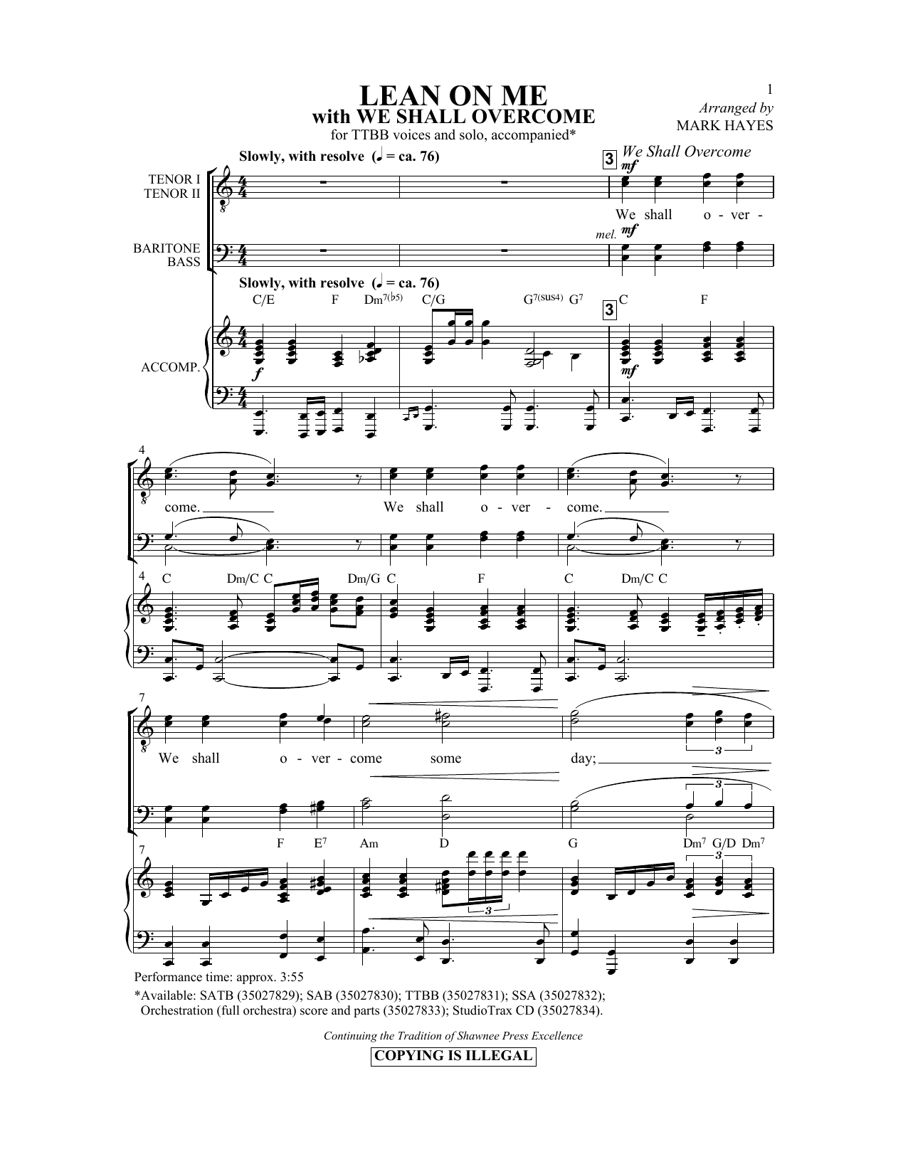 Download Mark Hayes Lean On Me (with We Shall Overcome) Sheet Music