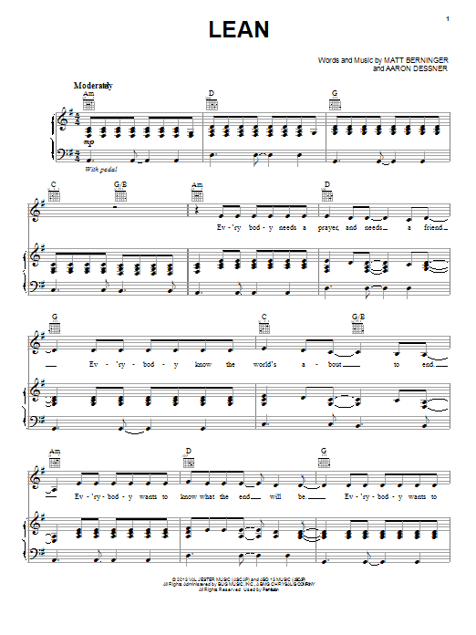 Download The National Lean Sheet Music