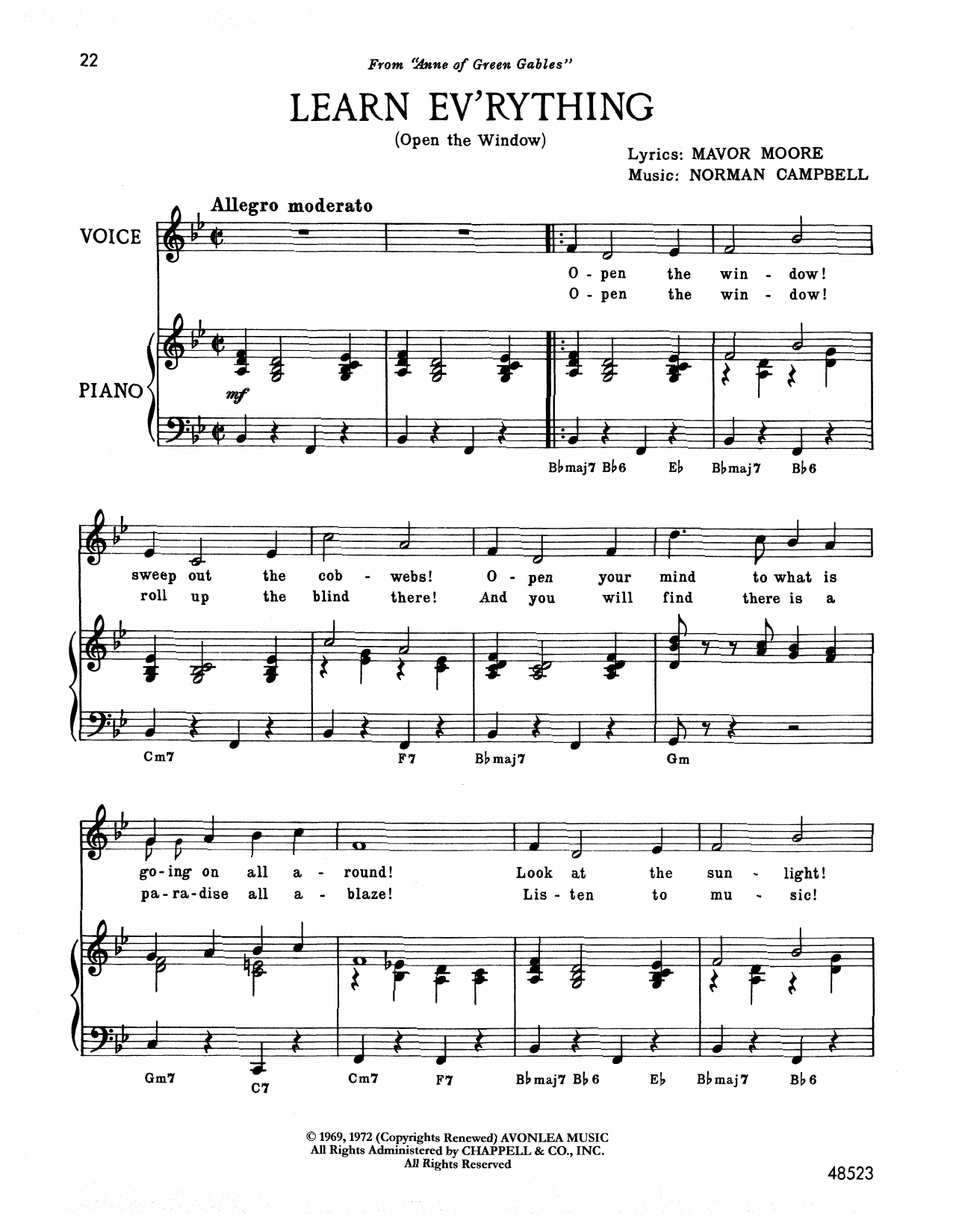 Download Norman Campbell Learn Ev'rything (from Anne Of Green Ga Sheet Music