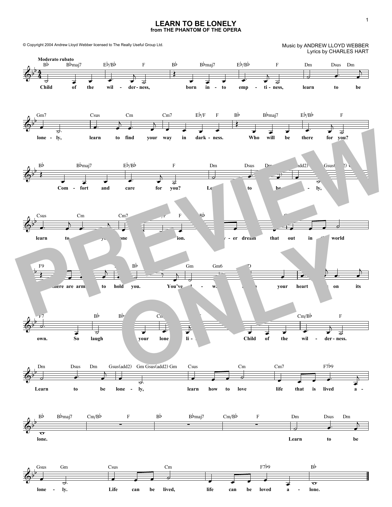 Download Andrew Lloyd Webber Learn To Be Lonely Sheet Music