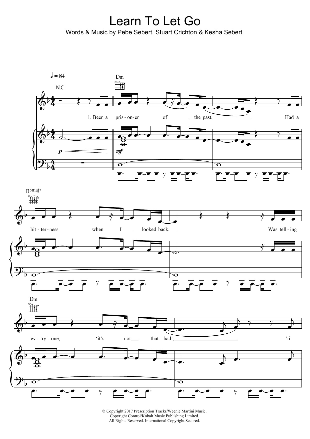 Download Kesha Learn To Let Go Sheet Music