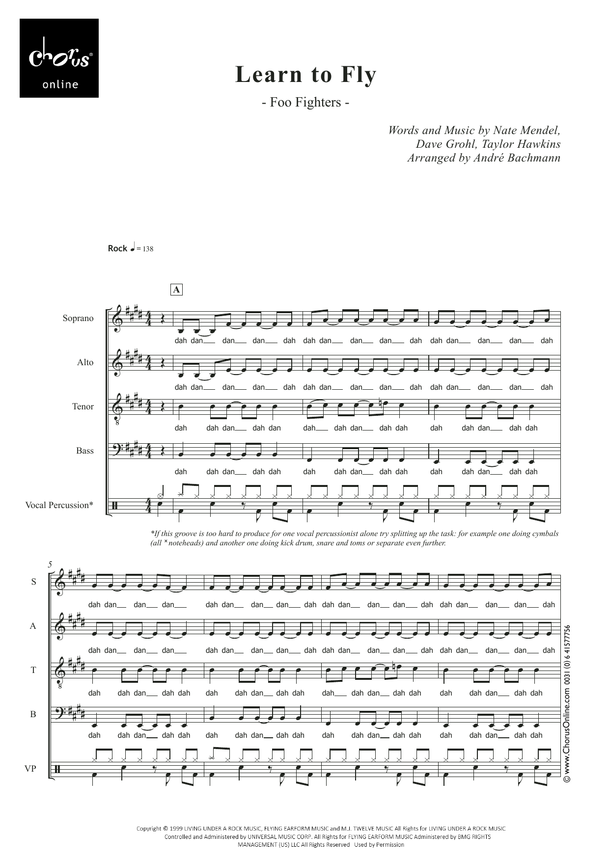 Foo Fighters Learn to Fly (arr. André Bachmann) sheet music notes printable PDF score
