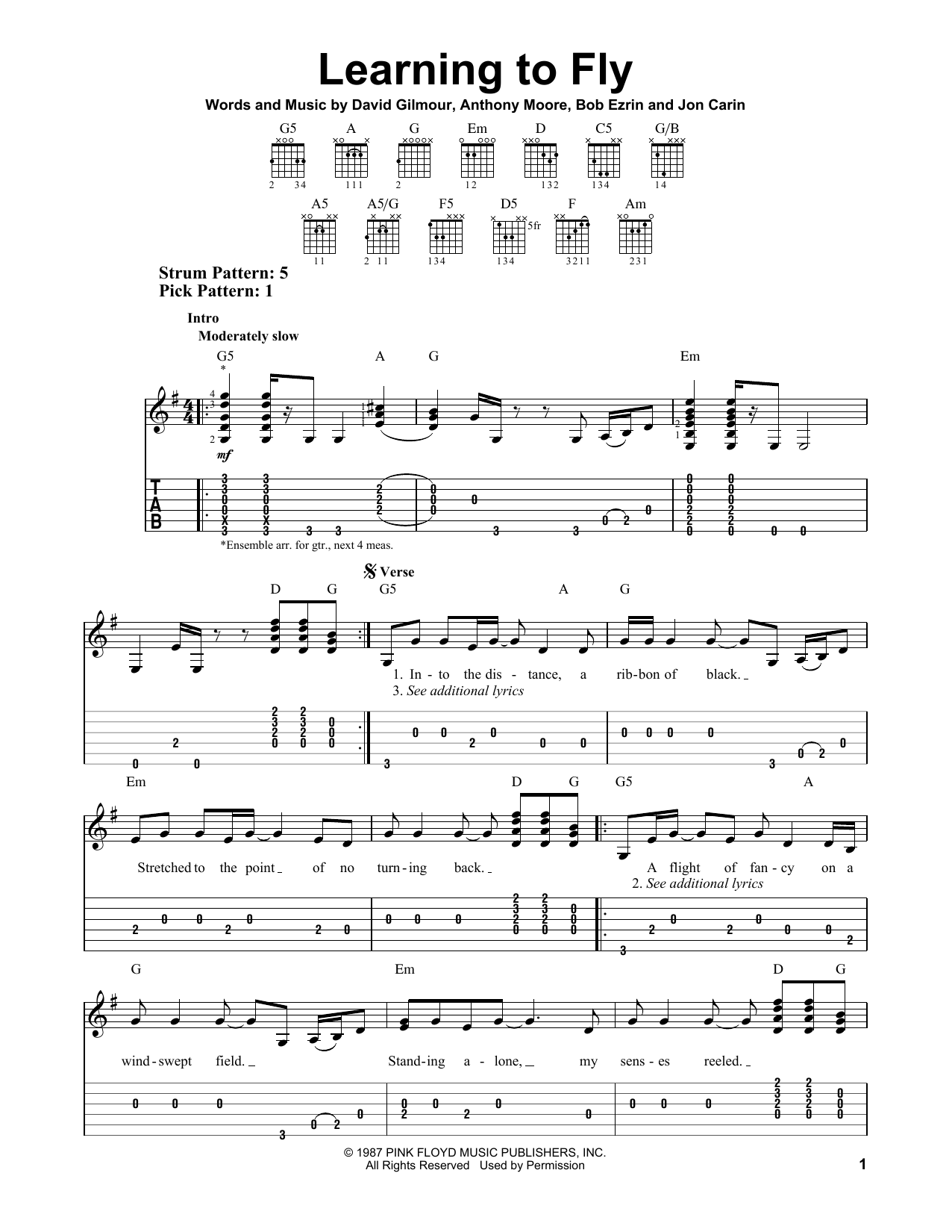 Download Pink Floyd Learning To Fly Sheet Music