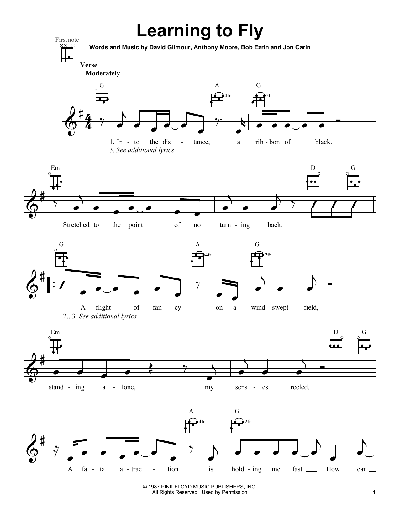 Download Pink Floyd Learning To Fly Sheet Music