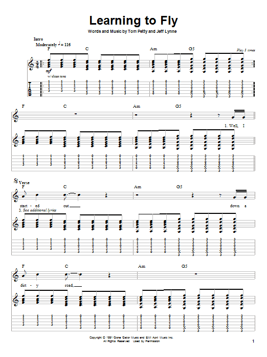 Download Tom Petty And The Heartbreakers Learning To Fly Sheet Music