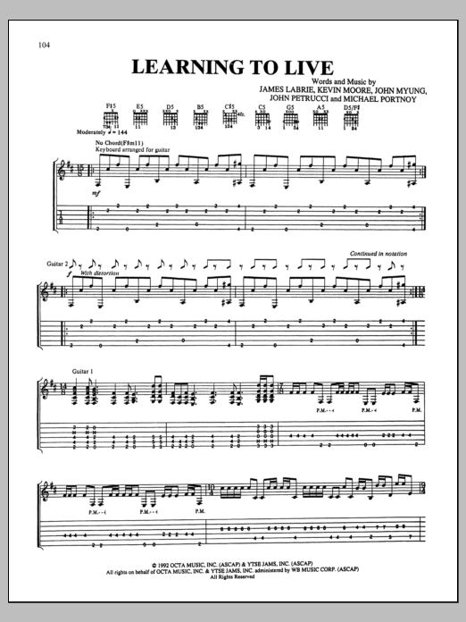 Download Dream Theater Learning To Live Sheet Music