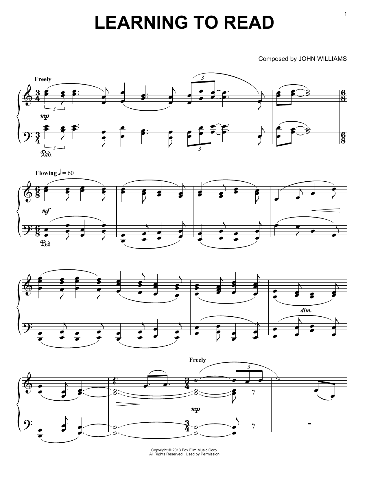 Download John Williams Learning To Read Sheet Music