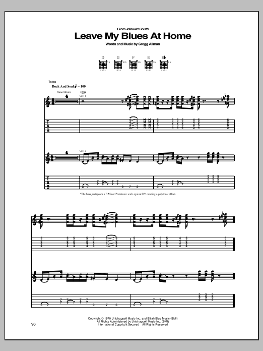 Download The Allman Brothers Band Leave My Blues At Home Sheet Music