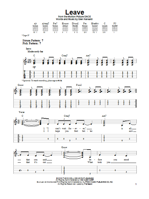Download The Swell Season Leave Sheet Music