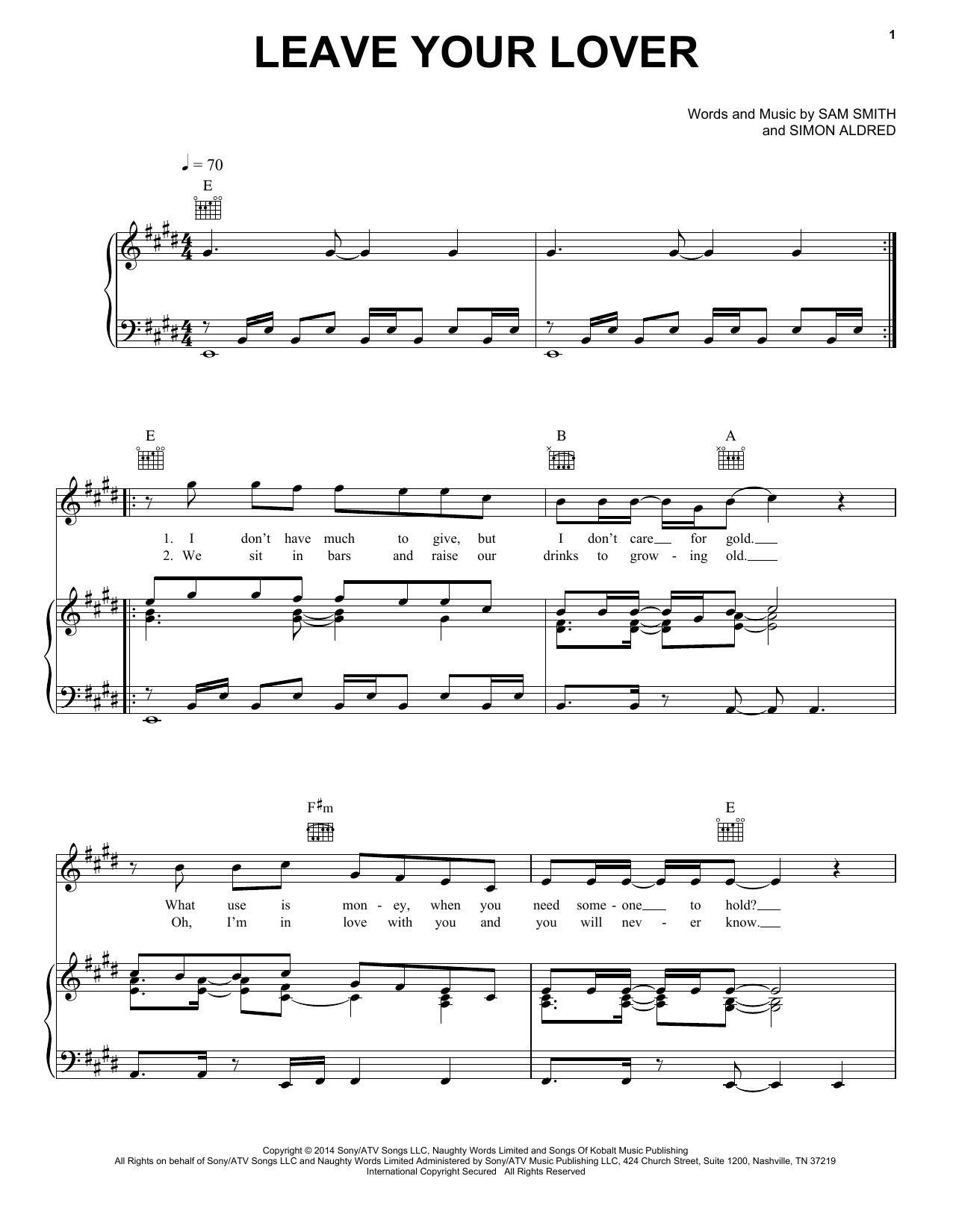 Download Sam Smith Leave Your Lover Sheet Music