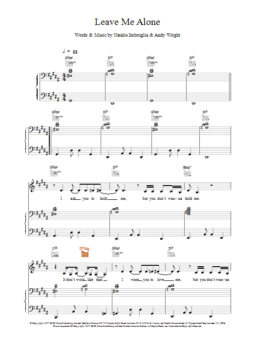 Natalie Imbruglia Leave Me Alone sheet music notes printable PDF score