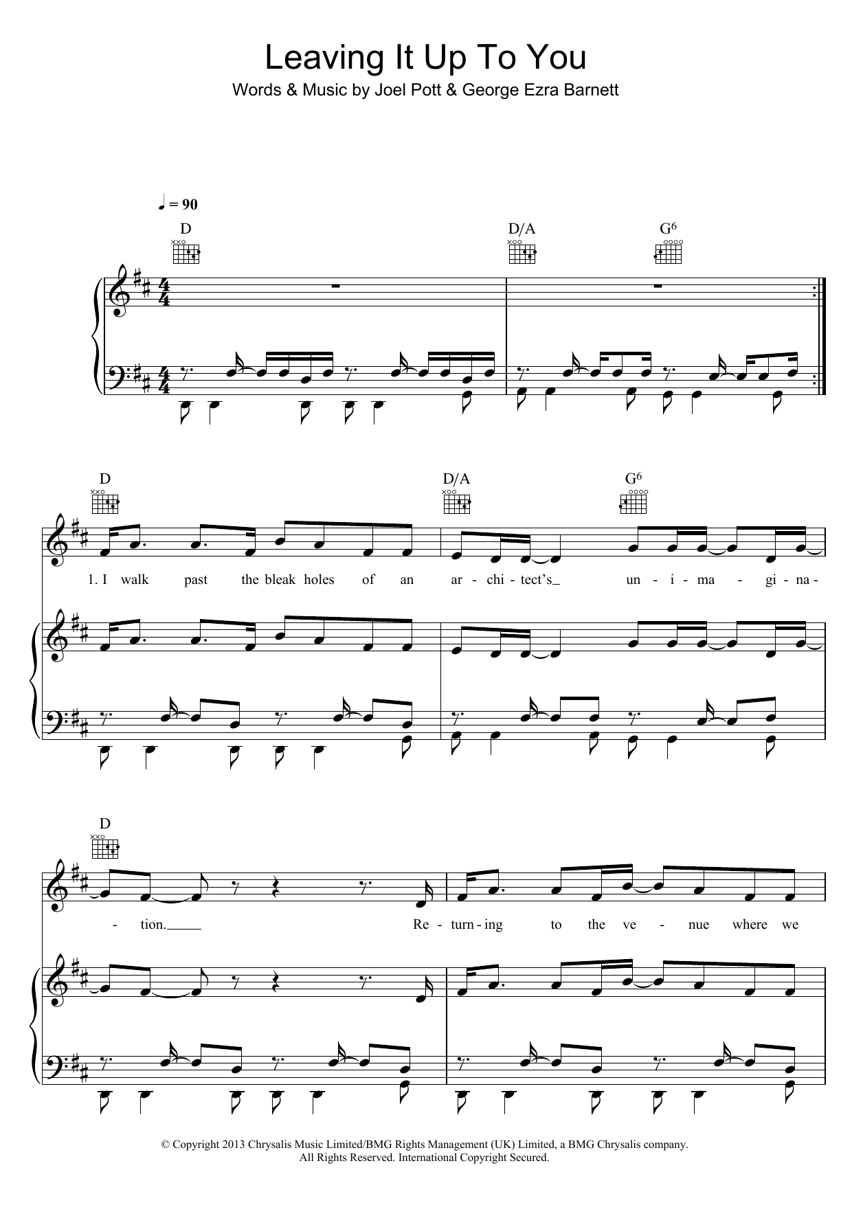 Download George Ezra Leaving It Up To You Sheet Music