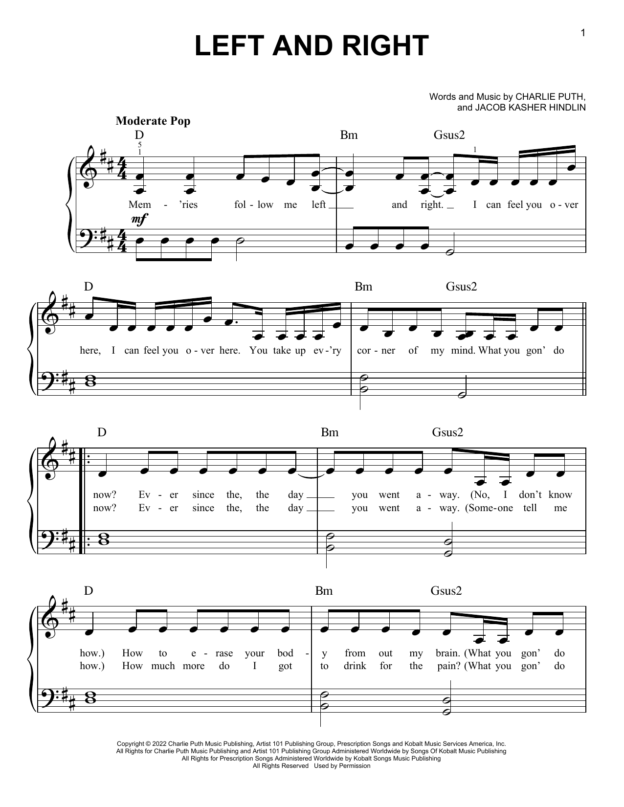 Download Charlie Puth Left And Right (feat. Jung Kook of BTS) Sheet Music