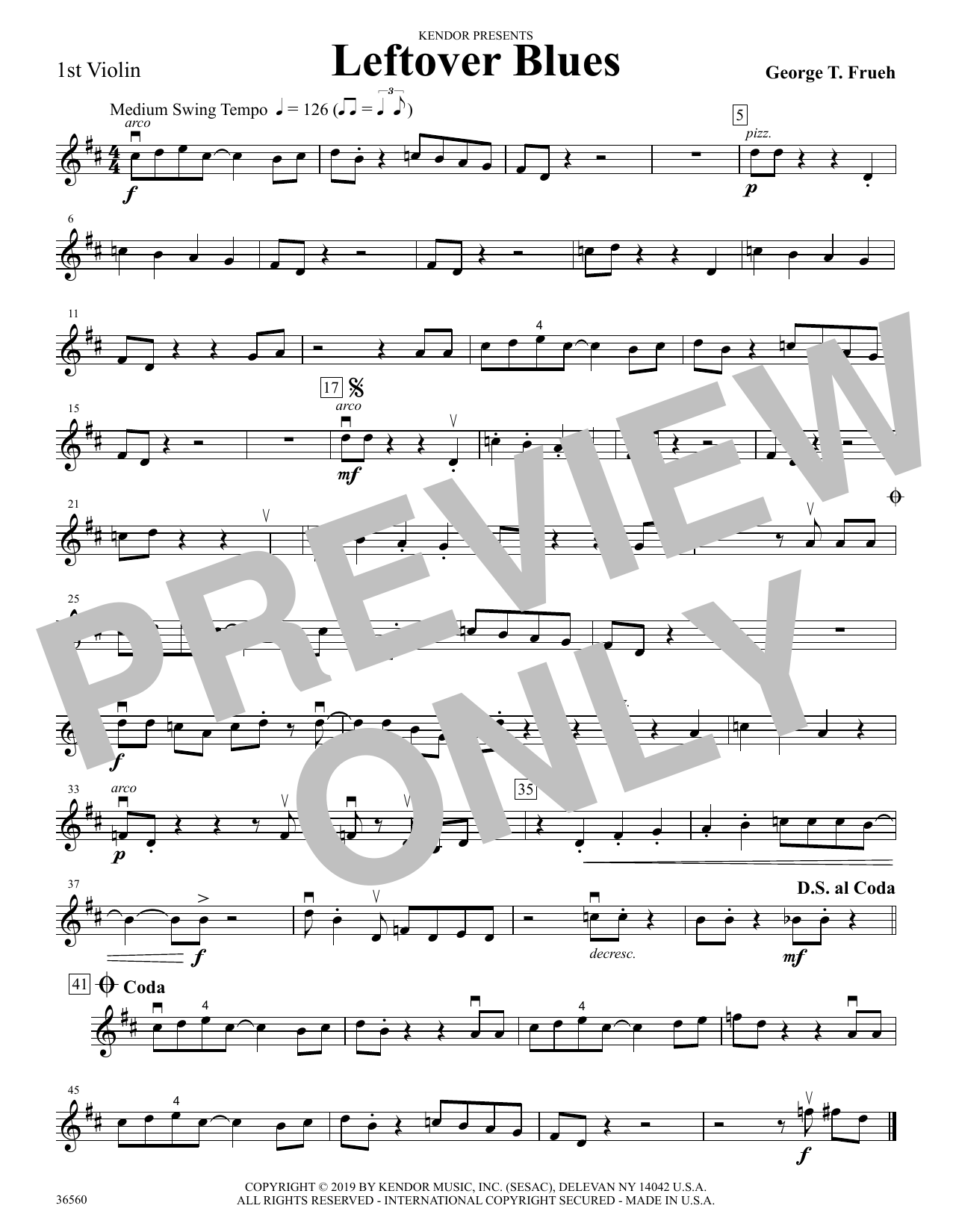 Download George Frueh Leftover Blues - 1st Violin Sheet Music