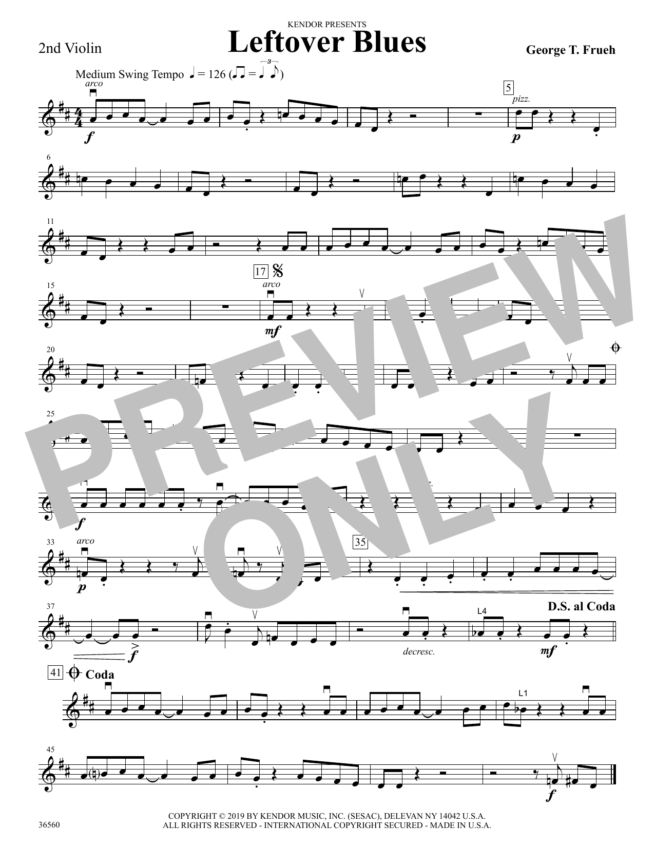 Download George Frueh Leftover Blues - 2nd Violin Sheet Music