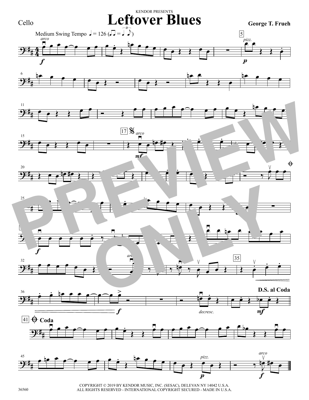 Download George Frueh Leftover Blues - Cello Sheet Music