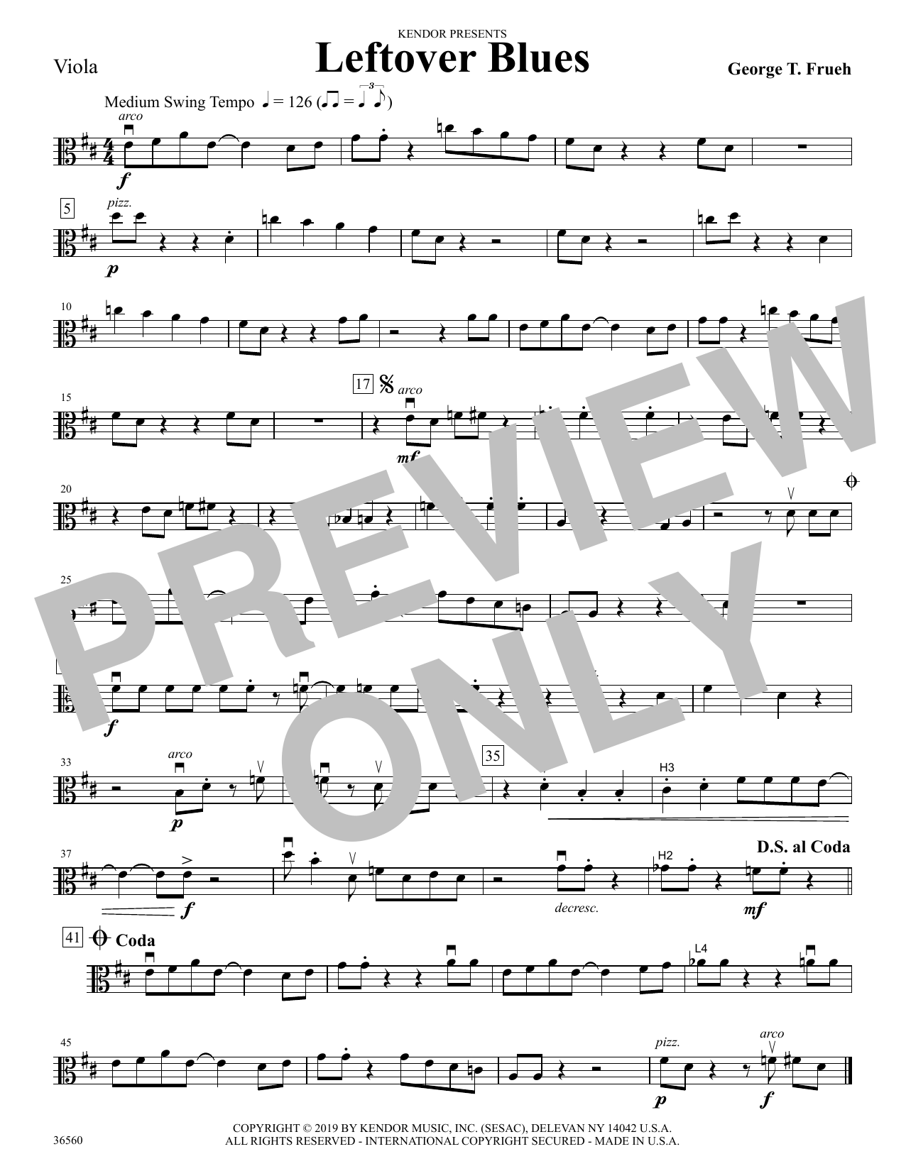 Download George Frueh Leftover Blues - Viola Sheet Music
