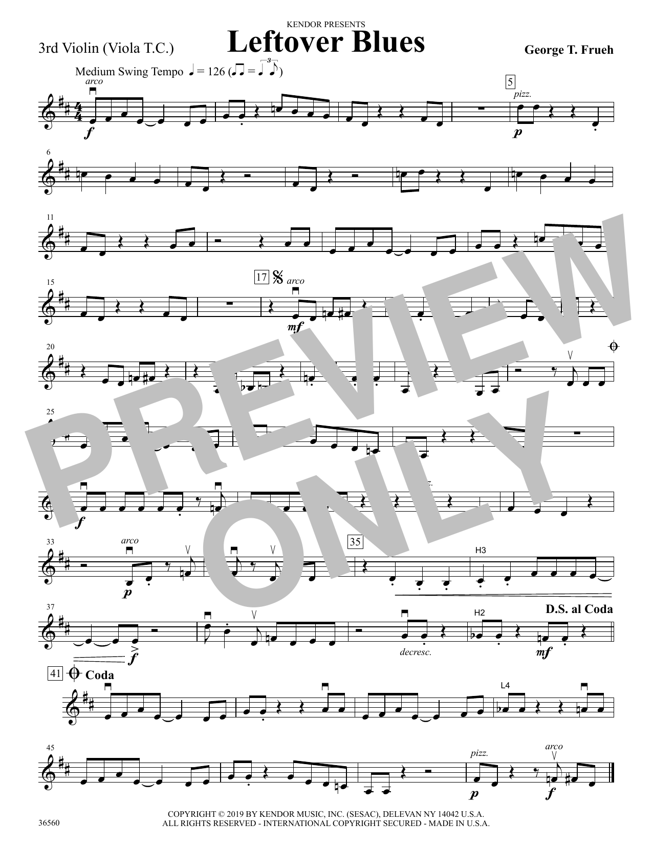 Download George Frueh Leftover Blues - Violin 3 Sheet Music