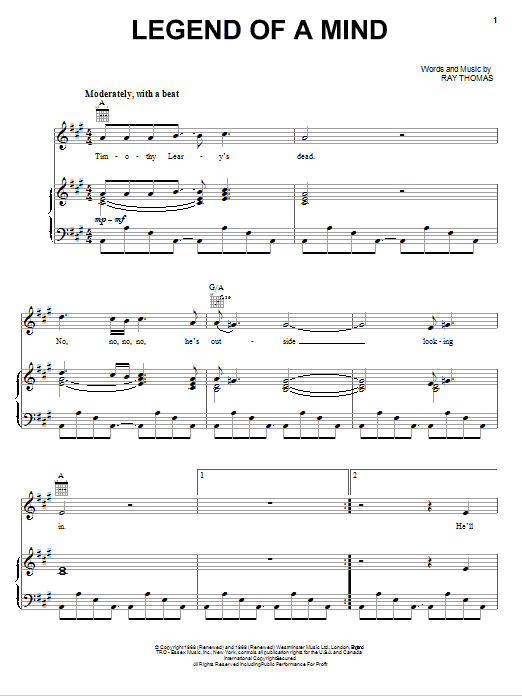 Download The Moody Blues Legend Of A Mind Sheet Music